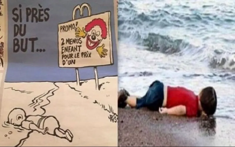 Charlie Hebdo face încă o caricatură controversată. Cum e ironizată moartea unui băiețel musulman