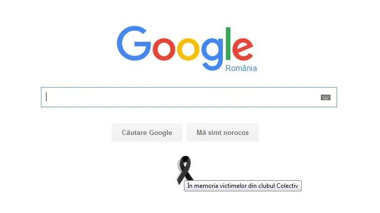 Google România comemorează victimele din Colectiv printr-o fundă de doliu