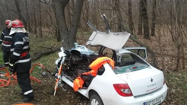 Accident șocant la Brăila. A evitat un mistreț ajuns pe șosea și s-a izbit de un copac