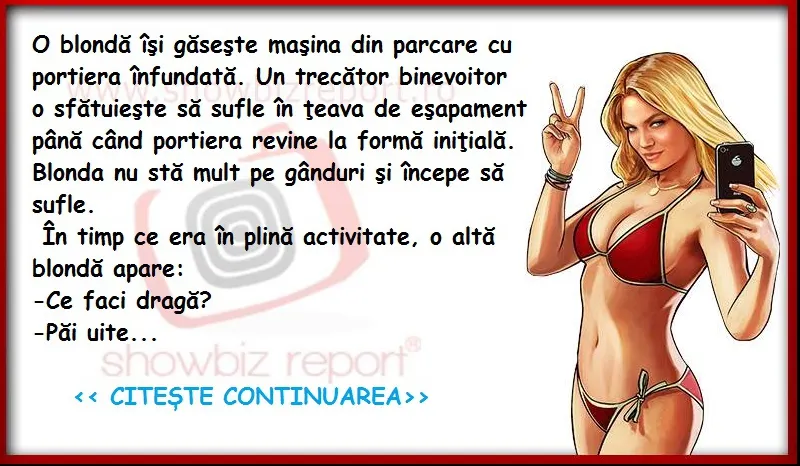 Bancul zilei. O blondă își găsește portiera înfundată.