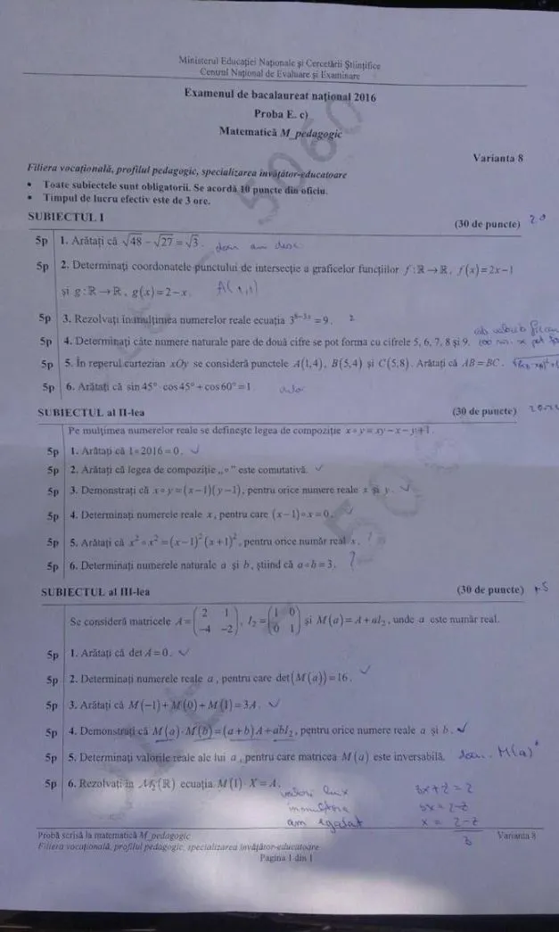 Subiecte BAC M4 - pedagogic. Iată subiectele la MATEMATICĂ M4 - profil pedagogic