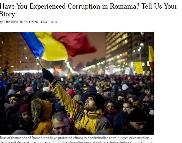 "The New York Times" cere mărturii românilor care au resimţit efectele corupţiei: Aţi fost victimă?