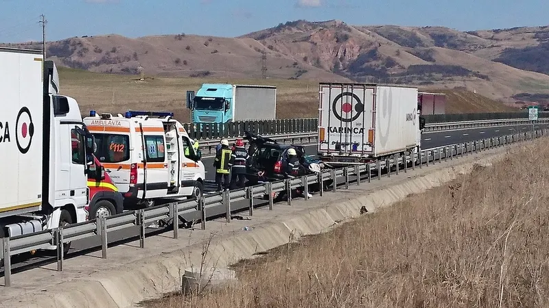 FOTO Accident mortal pe A1: un autotren și 2 autoturisme, implicate! Traficul este blocat