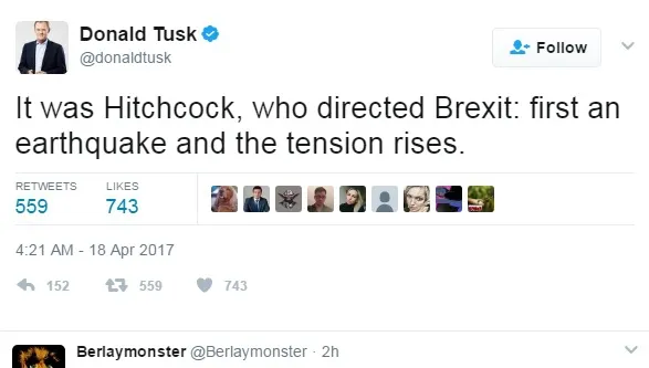 Donald Tusk, ironic, după anunţul Theresei May, privind alegerile: "Hitchcock a regizat Brexit-ul"