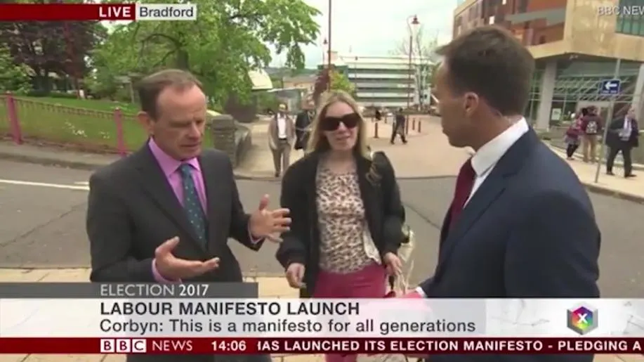 Cum a reacţionat un reporter BBC, atunci când o femeie a intrat în cadru. S-a terminat cu lovituri