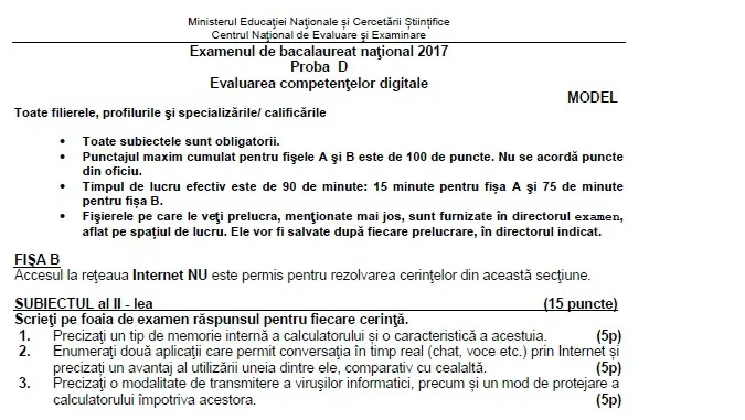 Competenţe digitale 2017. Cum arată subiectele la Competenţe digitale - BAC 2017