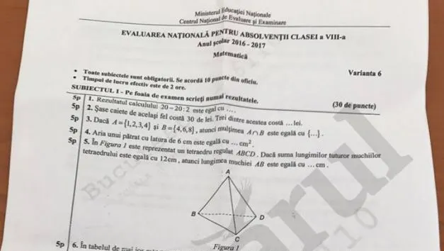 IATĂ subiectele la Matematică 2017 - Evaluare Naţională 2017!
