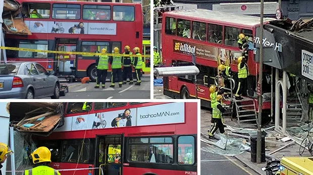 Accident în Londra! Un autobuz supraetajat a intrat într-o clădire