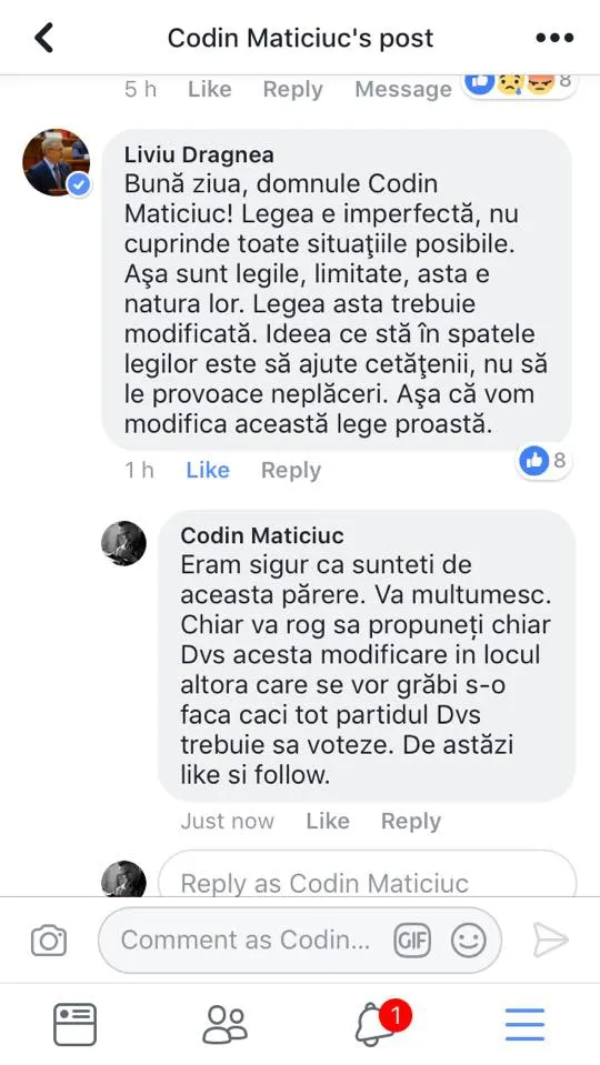 Liviu Dragnea, prompt după ce Codin Maticiuc, "Poponeţ", i-a scris pe Facebook. "E o lege proastă"