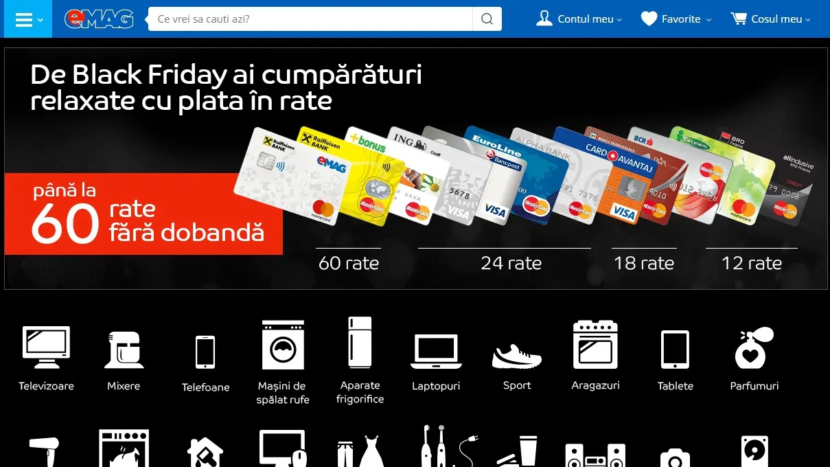 Black Friday 2017 eMAG. Cele 12 carduri cu care plătești TOT în rate FĂRĂ dobândă