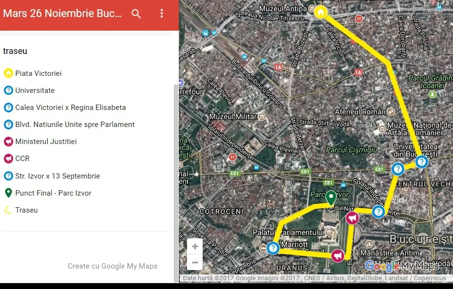 Traseul protestului din Bucureşti: La 19:30, oamenii pornesc în marş spre Parlament