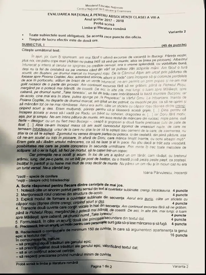 Barem Română 2018 Edu.ro. Anunţ foarte important!