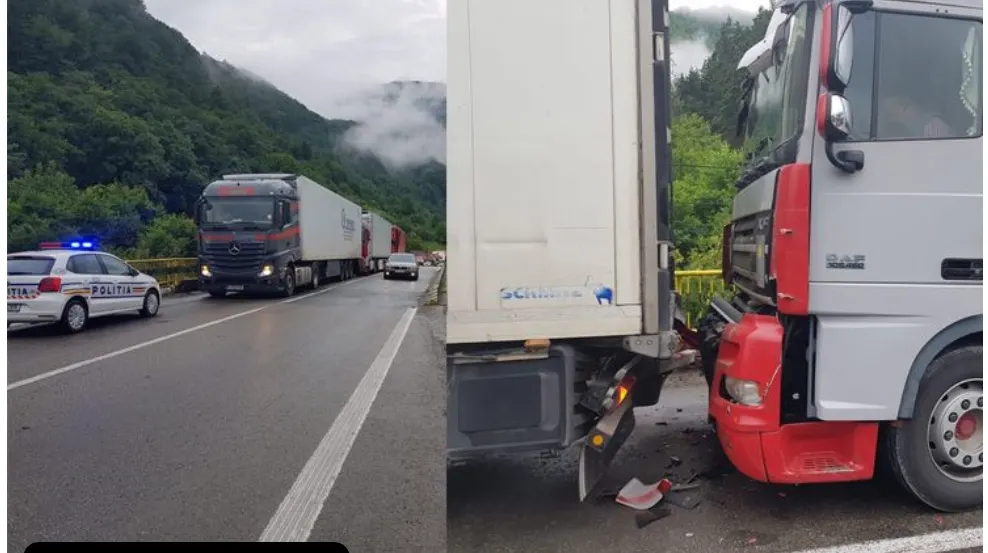 Trafic blocat pe Valea Oltului. Trei TIR-uri implicate
