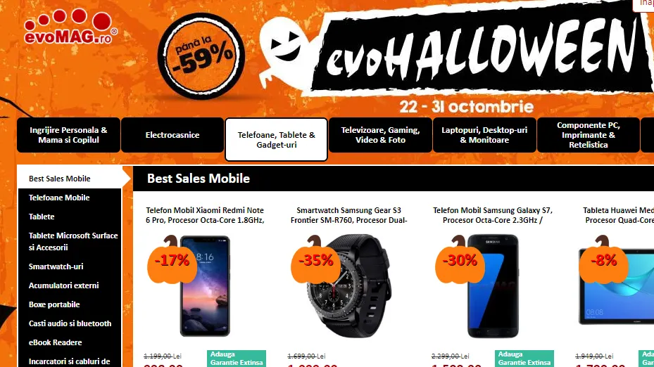 Reduceri evoMag de Halloween. Prețuri mai mici cu până la 59%