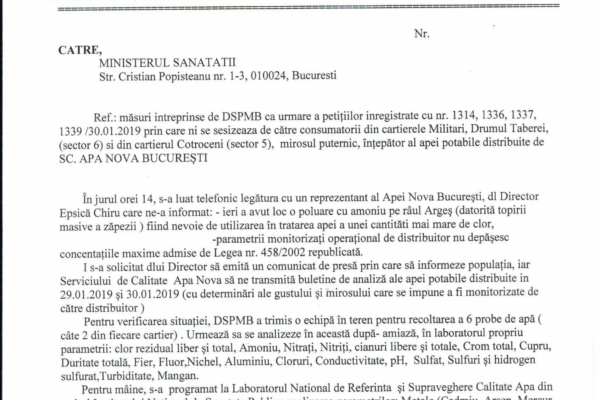 A fost publicată analiza probelor de apă din București. Consultă aici documentul DSP
