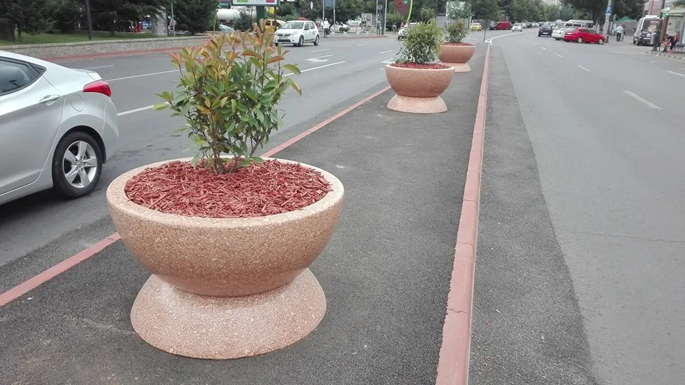 Primarul de la 4 a betonat spațiul verde și a ”plantat” boluri cu flori la preț exorbitant