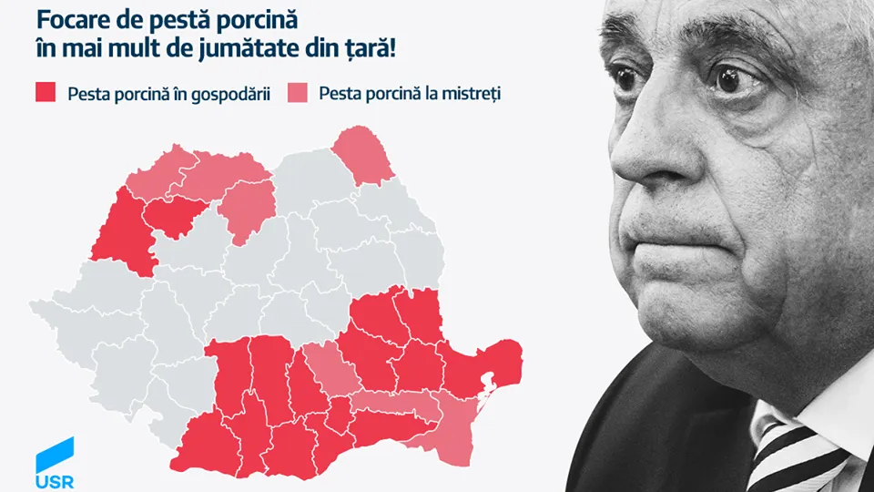 USR cere demisia ministrului Petre Daea: ”Pesta porcină pune din nou stăpânire pe țară”