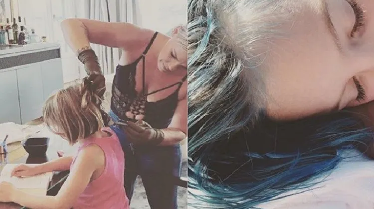 Pink i-a vopsit părul fiicei sale în albastru ca să sprijine o altă mămică celebră