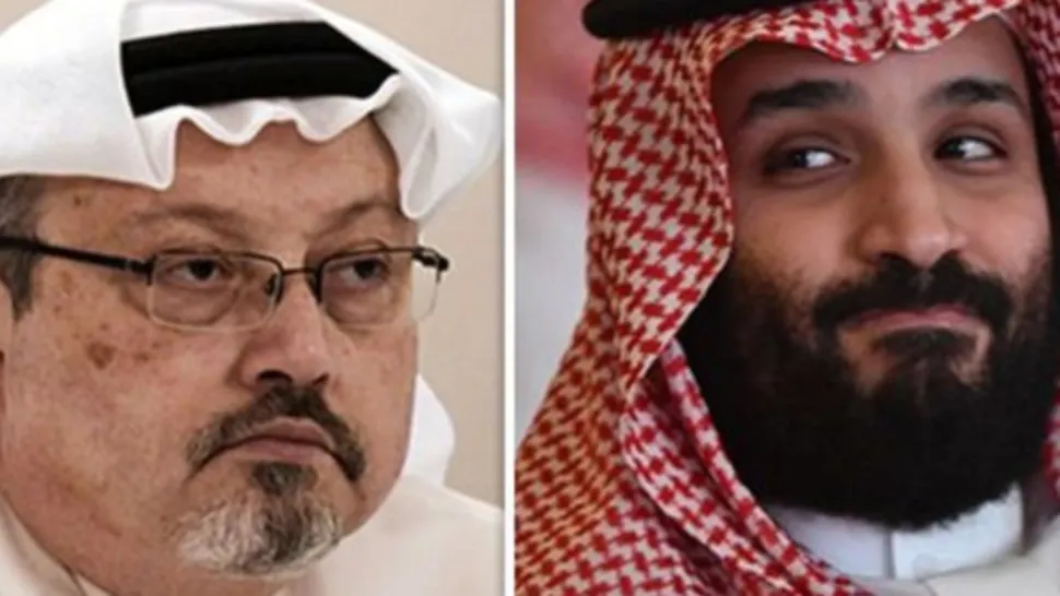 Jurnalistul saudit Jamal Khashoggi, asainat în 2018, și prințul moștenitor Mohammad bin Salman Foto: express.co.uk