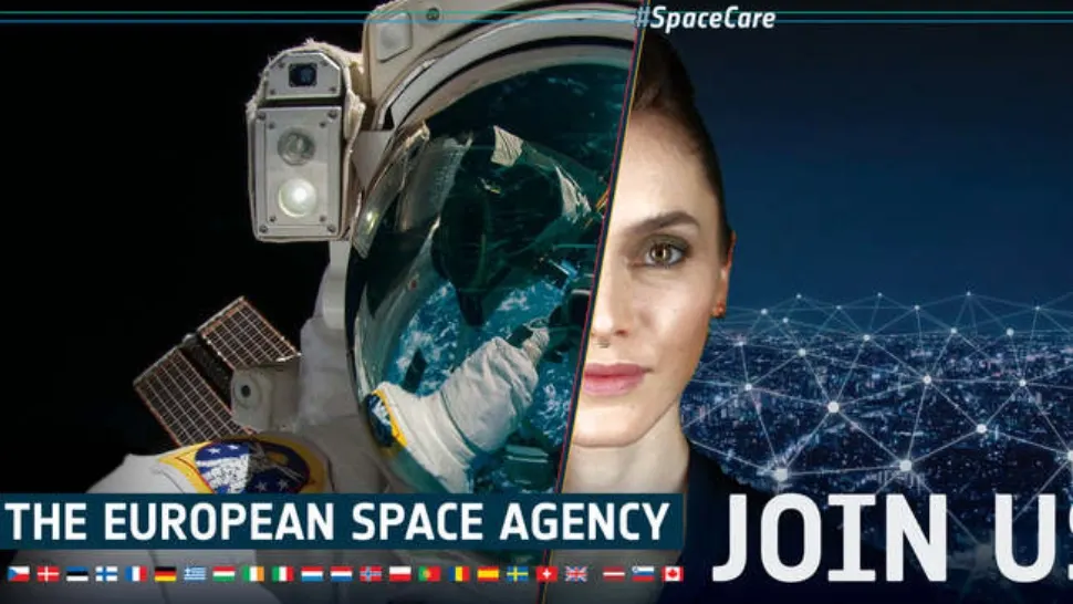 Bannerul programului de recrutare al Agenției Spațiale Europene