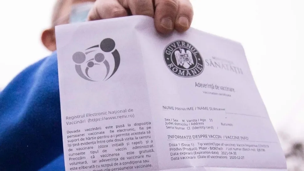 Adeverință de vaccinare ( foto: Guvernul României)