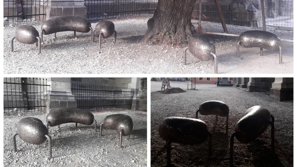 Băncile montate în curtea Bisericii Negre