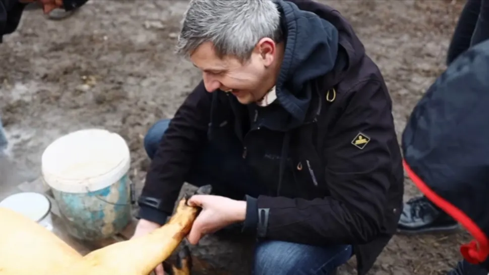 Dan Barna la țăierea porcului