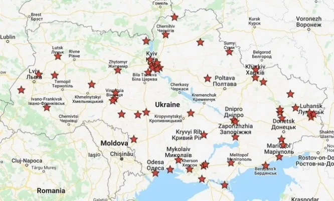 PRESĂ: HARTA invaziei - atacuri rusești, raportate în toate colțurile Ucrainei 