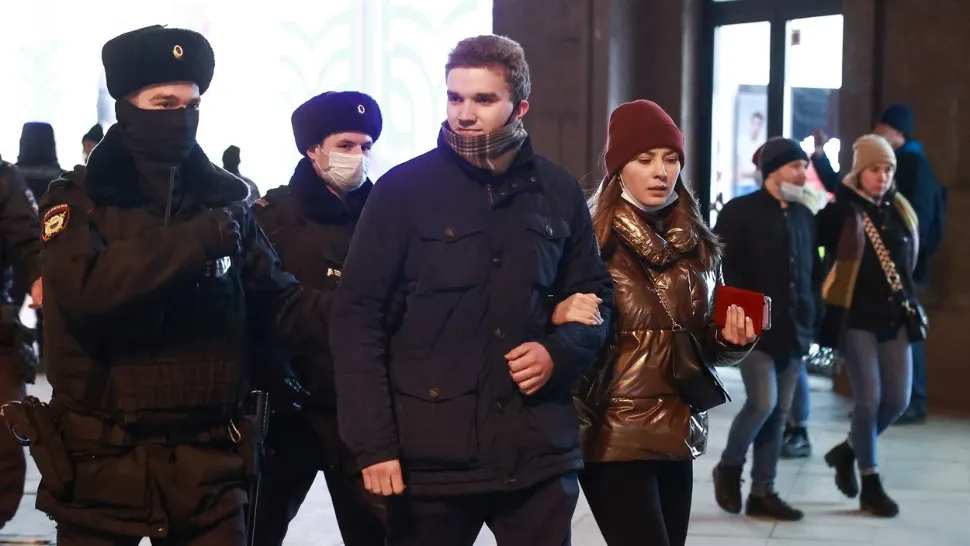 Protestatari săltați de Poliție, la Moscova/ Profimedia