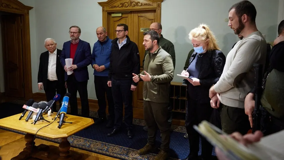 Jaroslaw Kaczynski, la întrevederea de marți, de la Kiev, cu președintele Zelenski /Profimedia