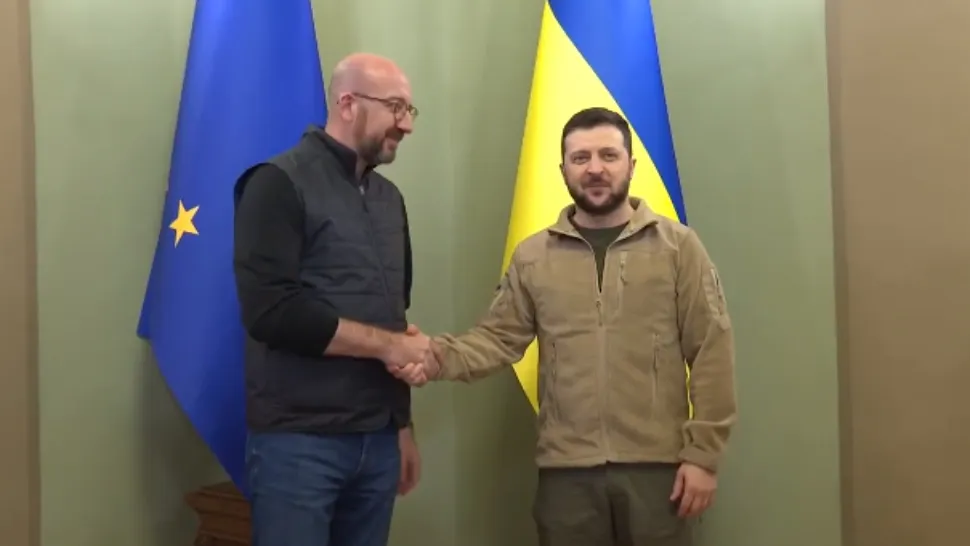 Charles Michel și Volodimir Zelenski / Captură video Twitter Nexta