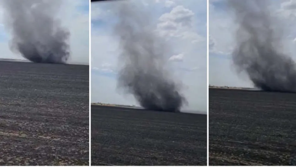 Fenomen neobișnuit la Arad. Mai multe vârtejuri au ridicat flăcările incendiilor și au propagat focul - VIDEO