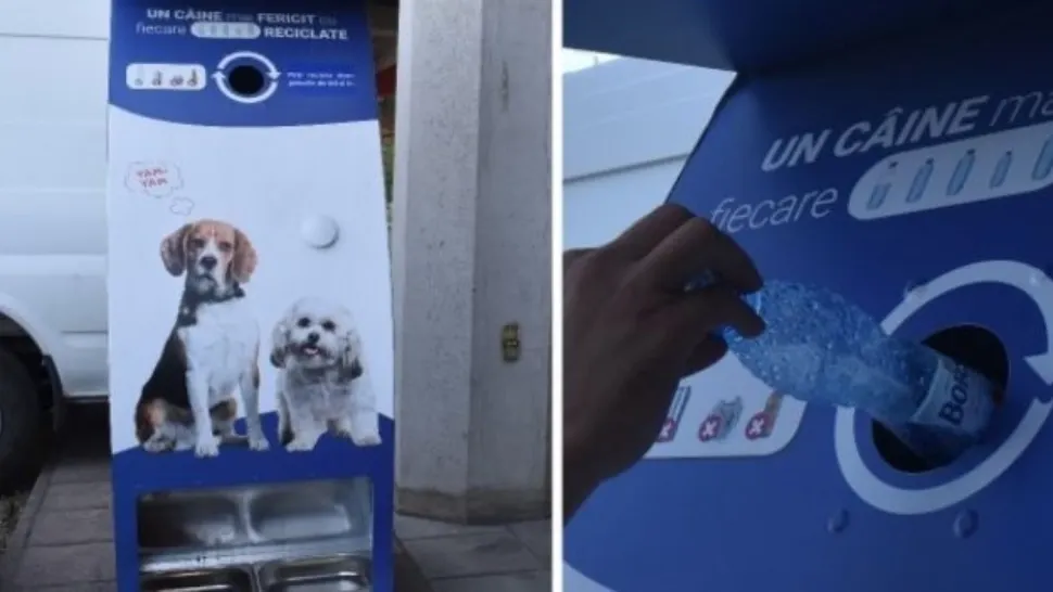 Mâncare pentru câini, în schimbul reciclării PET-urilor. Cum arată automatul de colectare care oferă recompense