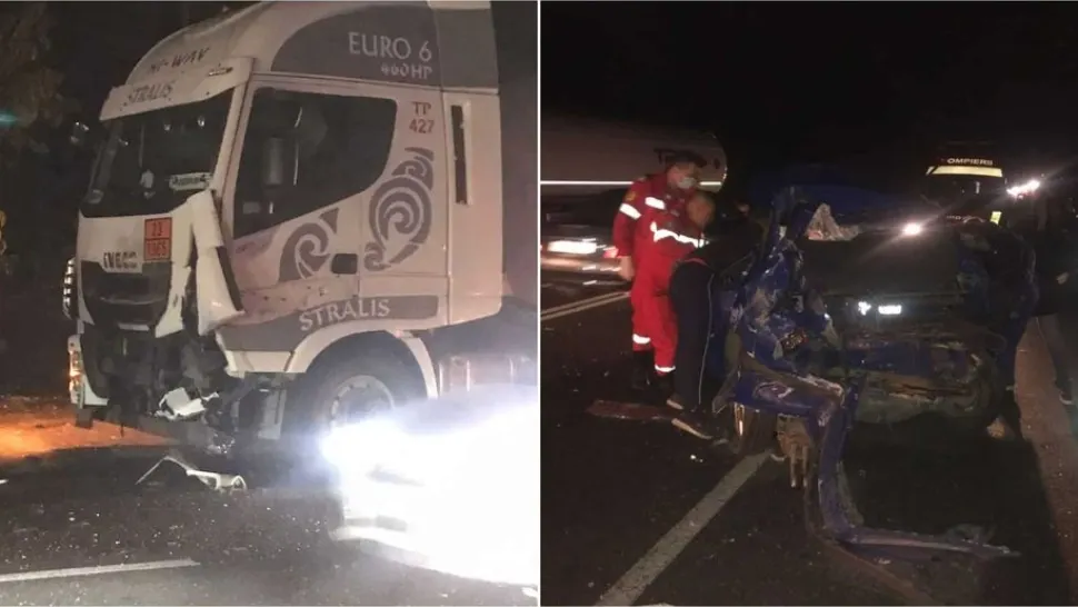 Accident foarte grav la ieșirea din Năvodari: O persoană încarcerată după impactul unei mașini cu un TIR - Intervenție urgentă