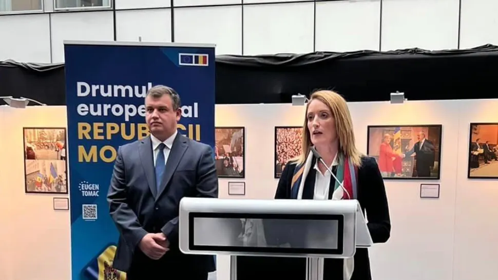 Eugen Tomac, europarlamentar, președinte PMP, și Roberta Metsola, președintele Parlamentului European