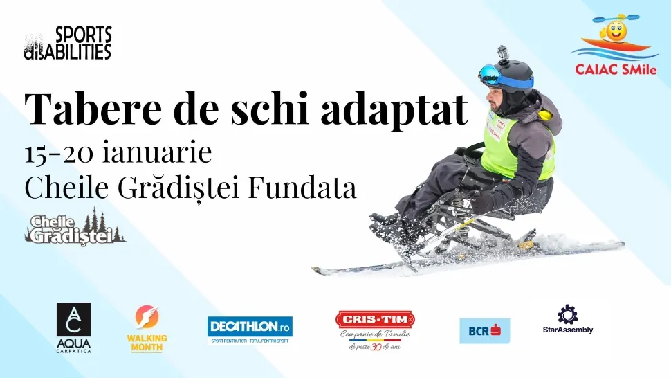 1.000 de persoane cu dizabilități vor schia pe pârtiile din România, în această iarnă, prin inițiativa Caiac SMile. Debutul proiectului la Cheile Grădiștei