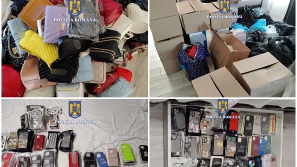 Produsele contrafăcute, confiscate de polițiști. Foto: Poliția Română