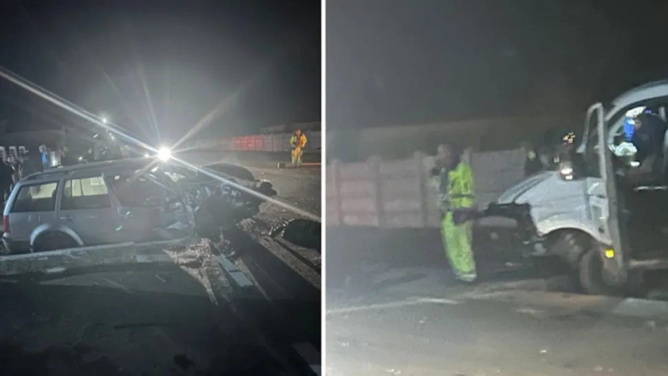 Impact grav între o utilitară și un autoturism, la Drăgoești. Un om a murit. Foto/Poliția