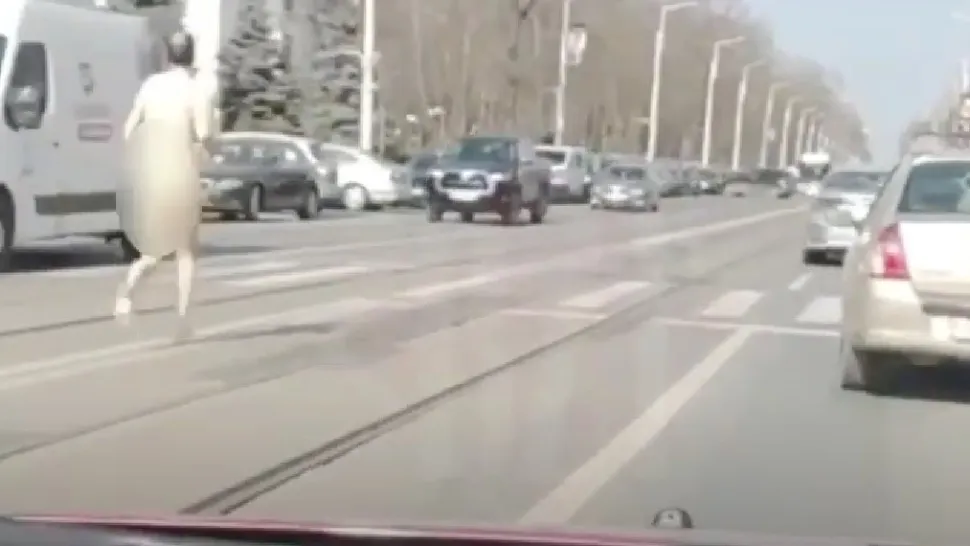 Bărbatul a luat-o, în pielea goală, pe mijlocul străzii. Foto/bzi.ro