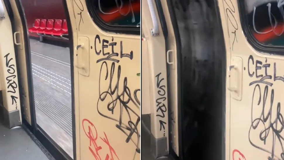 Un tren de metrou a circulat cu ușile deschise. Foto: Captură TikTok