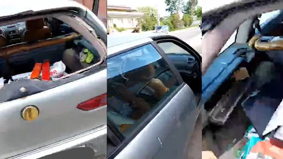 Și-a distrus mașina în fața polițiștilor, supărat că a rămas fără talon. Spectacol șocant oferit de un șofer din Neamț - VIDEO