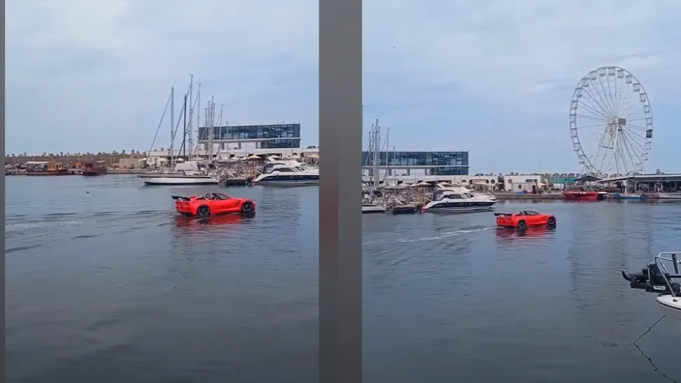 O mașină face drifturi pe mare. Foto: Facebook