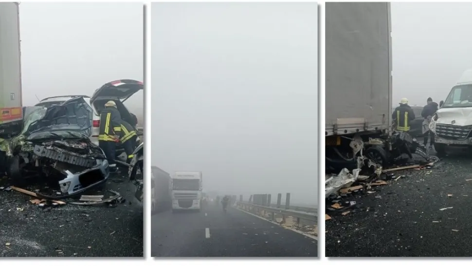 CARAMBOL cu șapte vehicule pe A1, aproape de Nădlac: cel puțin două victime. În urma impactului extrem de violent, mașinile s-au făcut ghem!