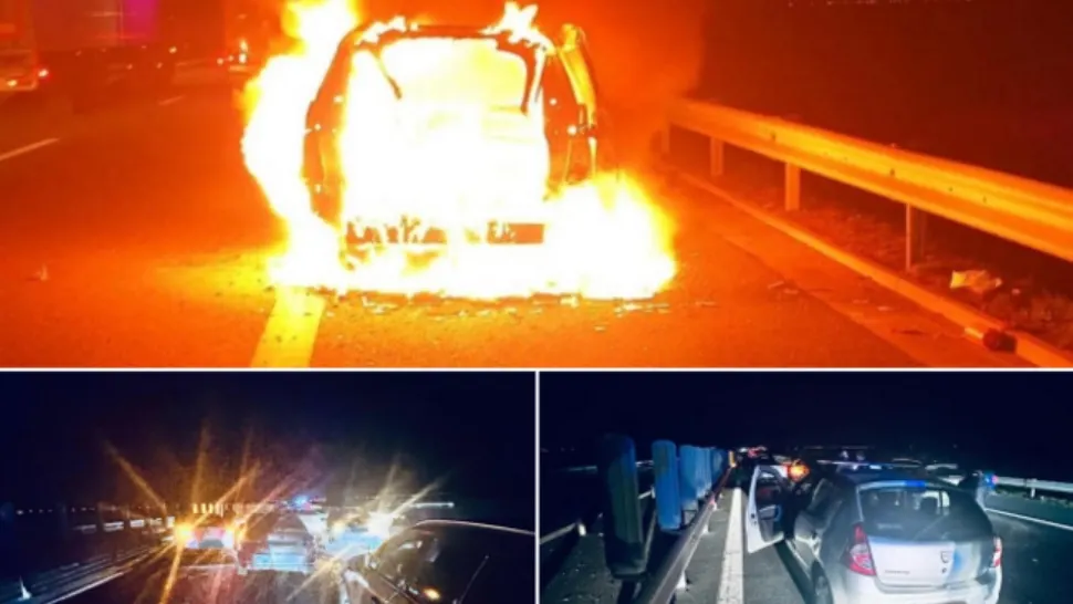 Incendiu și tamponare în lanț pe Autostrada A1, în Timiș - FOTO
