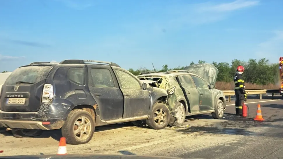 Carambol cu 5 mașini pe A1, în județul Dâmbovița. Traficul este restricționat pe sensul spre Capitală/ Foto: Info Trafic București Ilfov