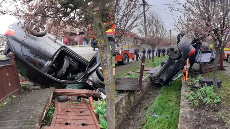 Patru tineri, răniți după ce mașina în care se aflau a aterizat într-un șanț