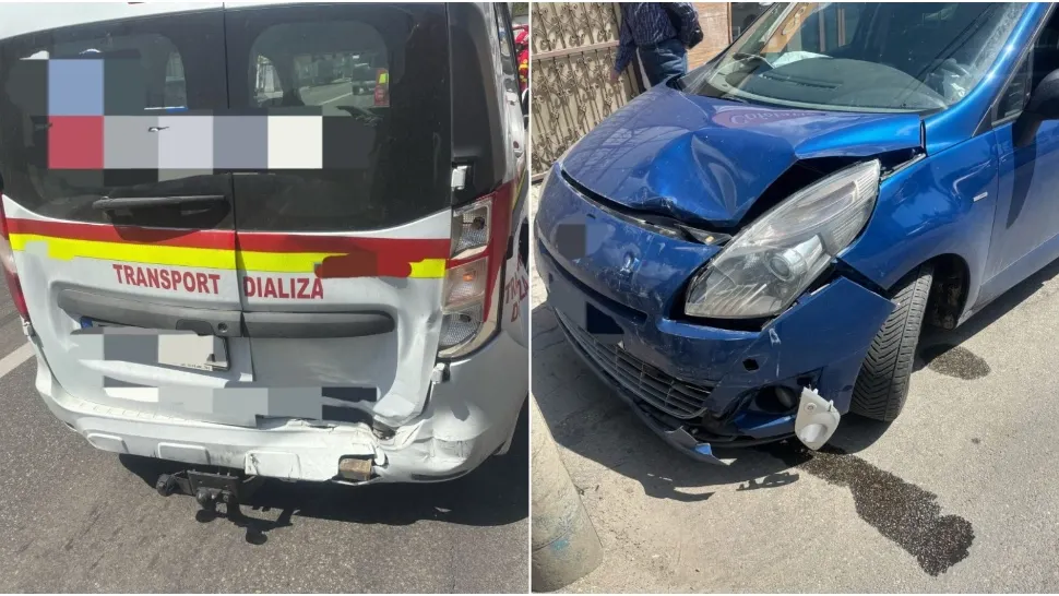 Ambulanță lovită în plin, lângă Spitalul Militar Pitești. FOTO: Jurnalul de Argeș