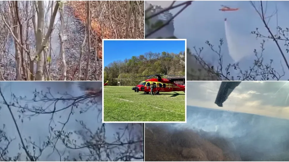 Incendiu puternic de vegetație în Argeș. FOTO: ISU Argeș