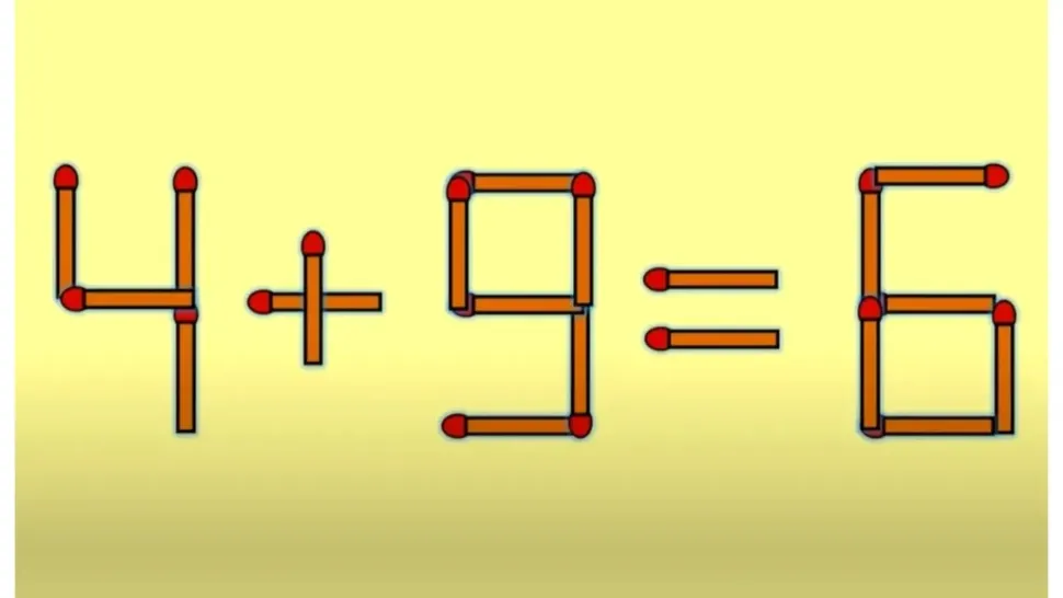Testul IQ de marți! Doar românii SMART pot corecta 4 + 9 = 6 mutând un singur băț de chibrit