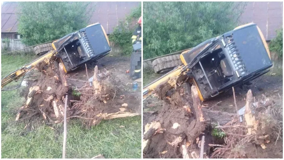 Bărbat rănit după ce şi-a prins piciorul sub cabina unui excavator